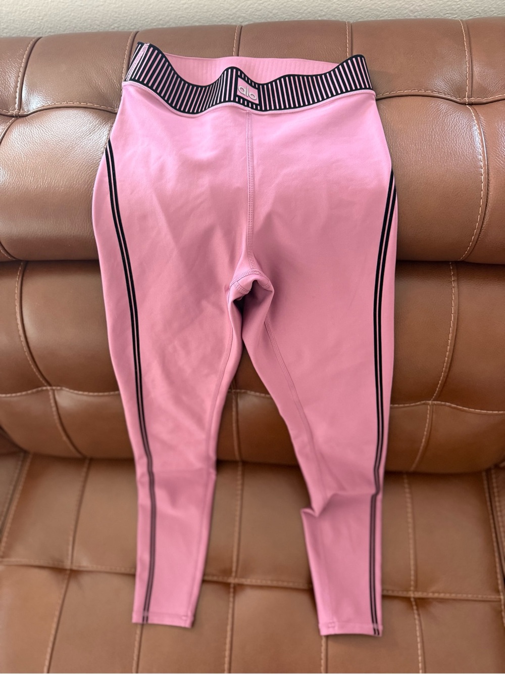 Alo Pink Leggings with Stripe Waistband